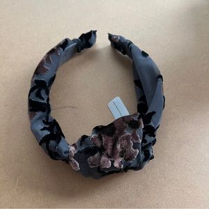 anthropologie black floral knotted velvet headband